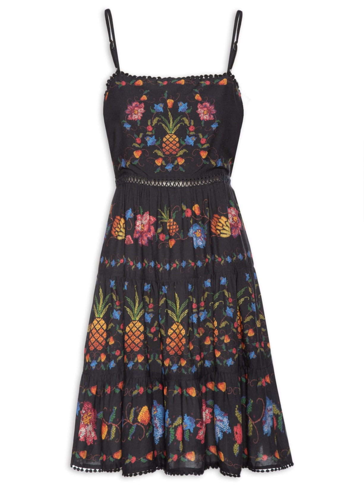 Vestido Curto Fruta Bordada Preto Farm