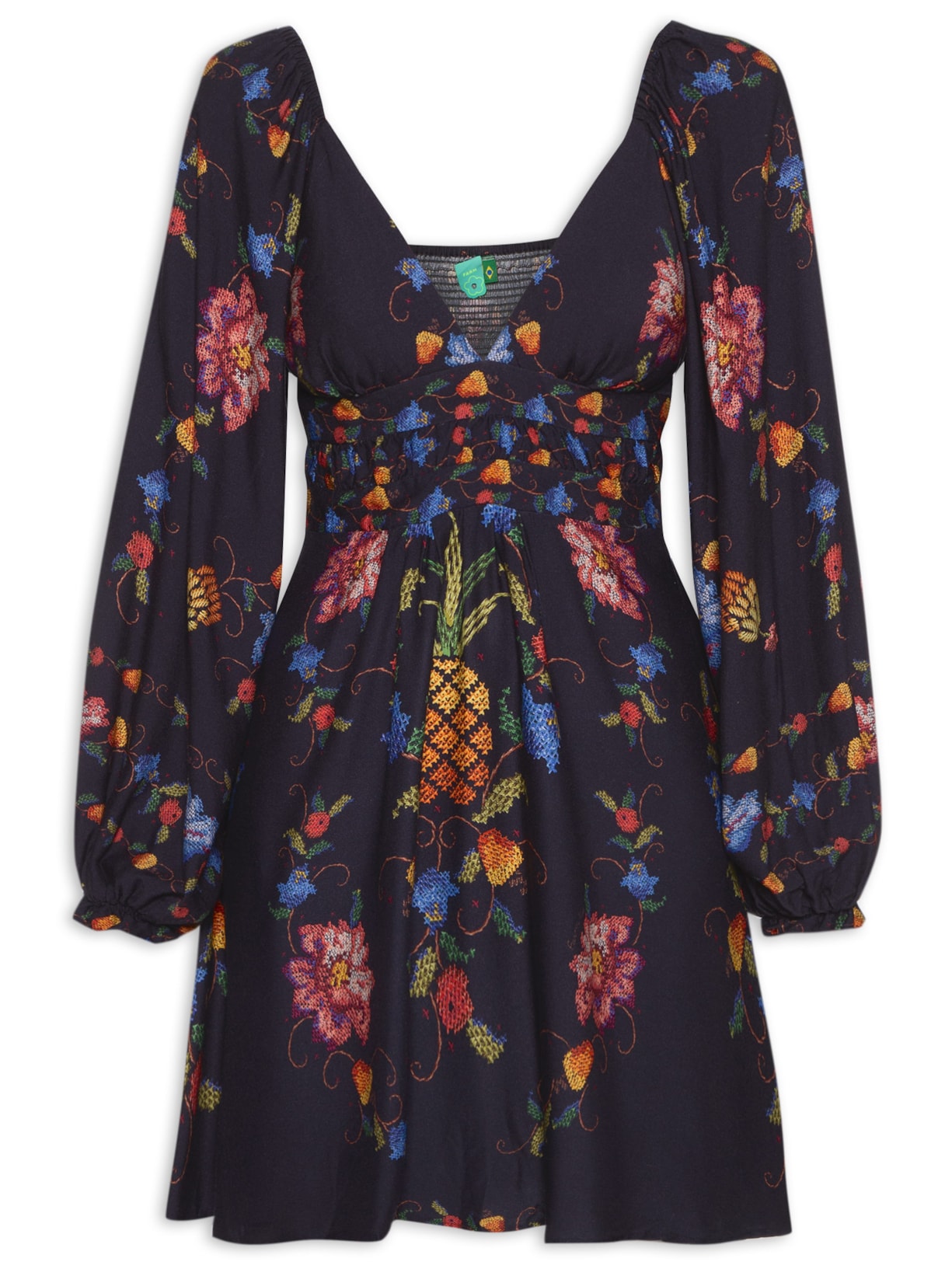 Vestido Curto Fruta Bordada - Preto