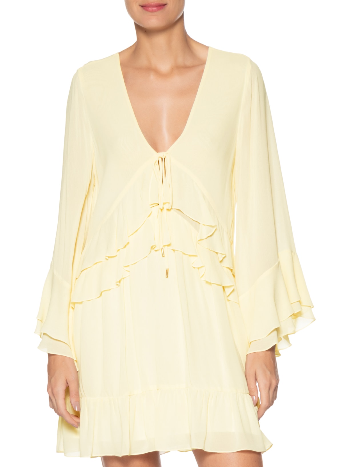 Vestido Curto GGT Babados Amarelo Dress To