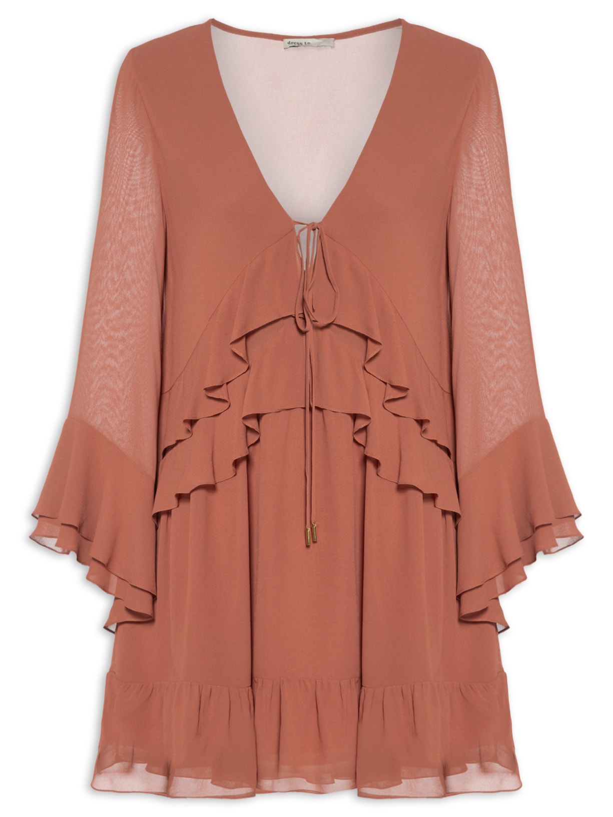Vestido Curto GGT Babados Marrom Dress To
