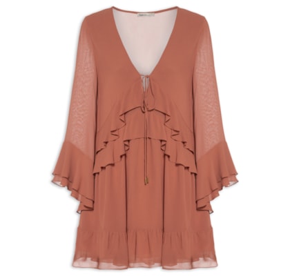 Vestido Curto GGT Babados - Marrom