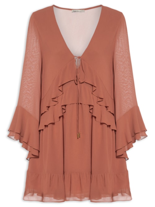 Vestido Curto GGT Babados - Marrom
