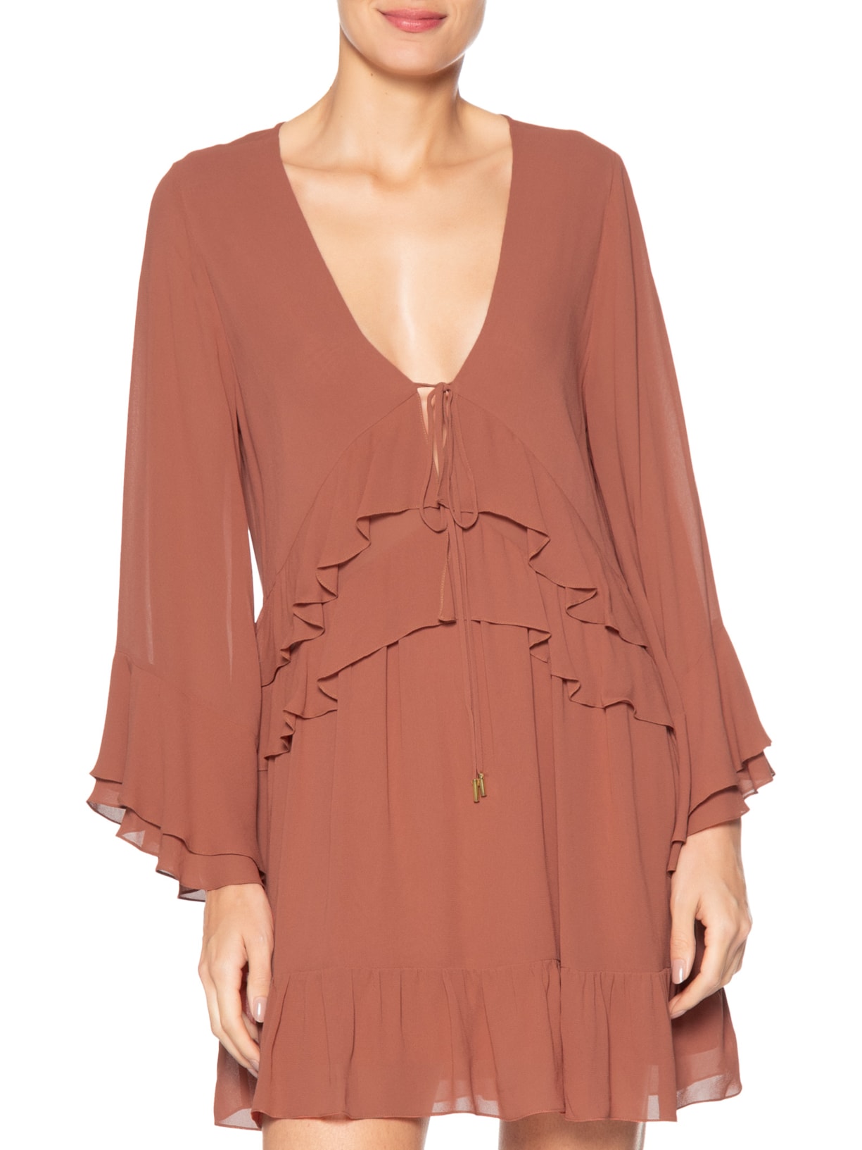 Vestido Curto GGT Babados Marrom Dress To