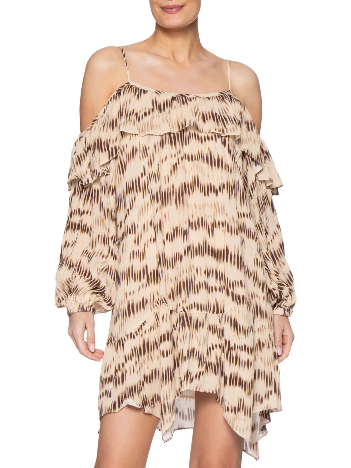 Vestido Curto GGT Estampa Echo Bege Maria Filó