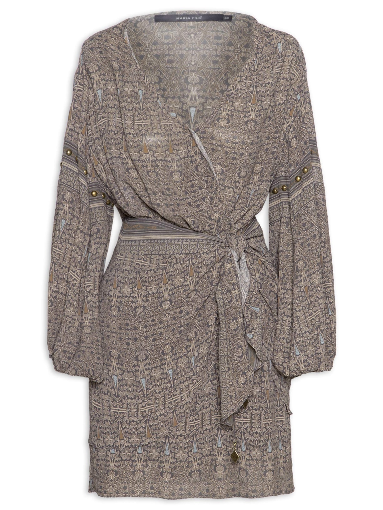 Vestido Curto GGT Estampa Olive Cinza Maria Filó