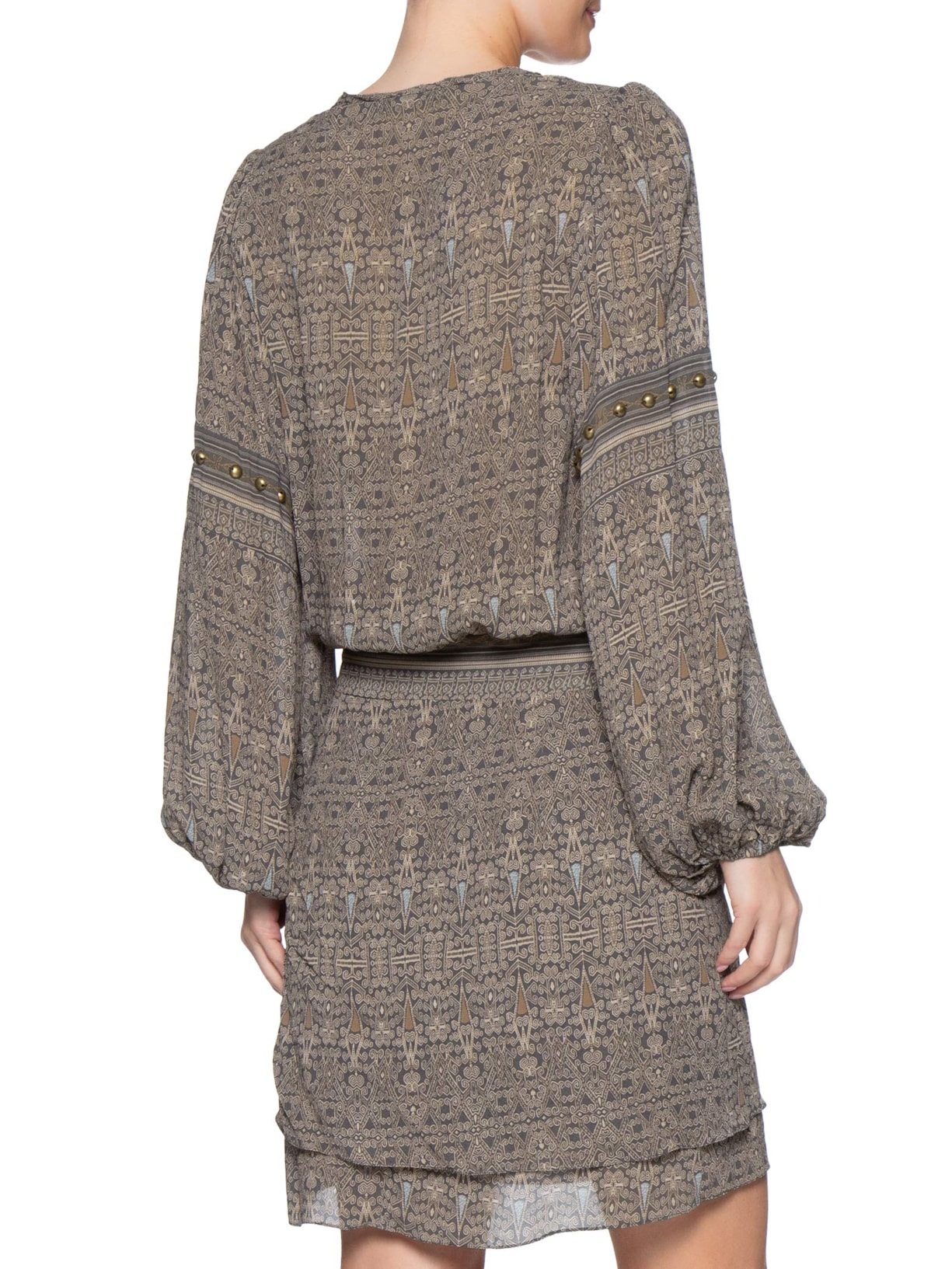 Vestido Curto GGT Estampa Olive Cinza Maria Filó