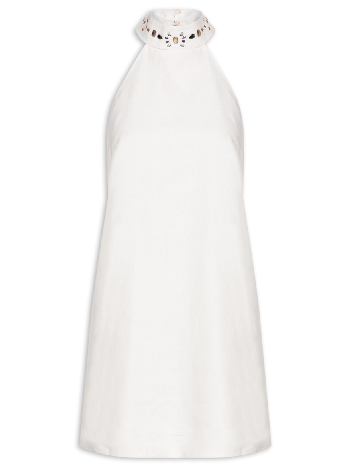 Vestido Curto Gola Cristais - Branco