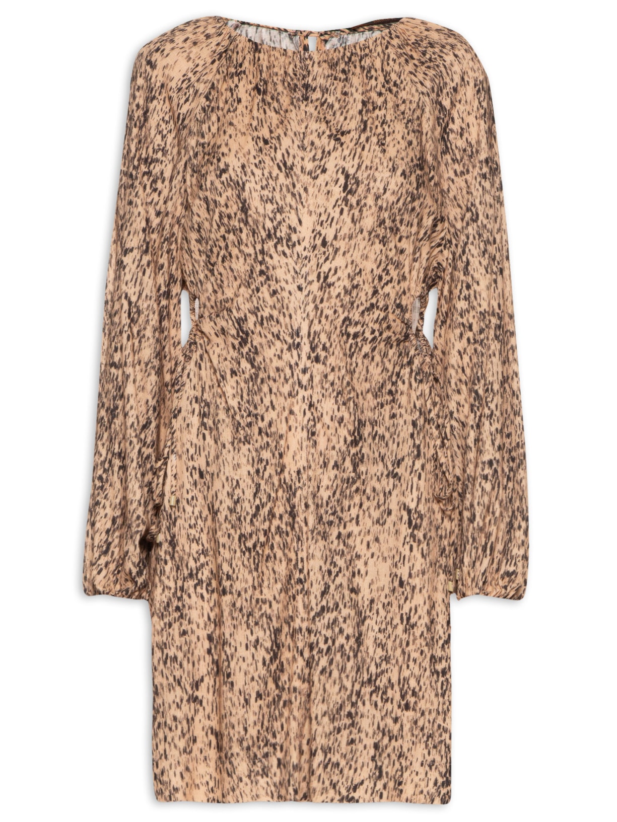 Vestido Curto Gola Franzida Textura Pape - Marrom