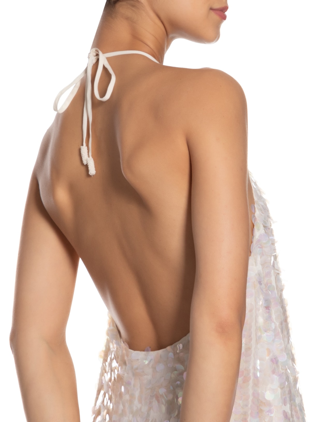 Vestido Curto Halter de Paetês Bege Animale