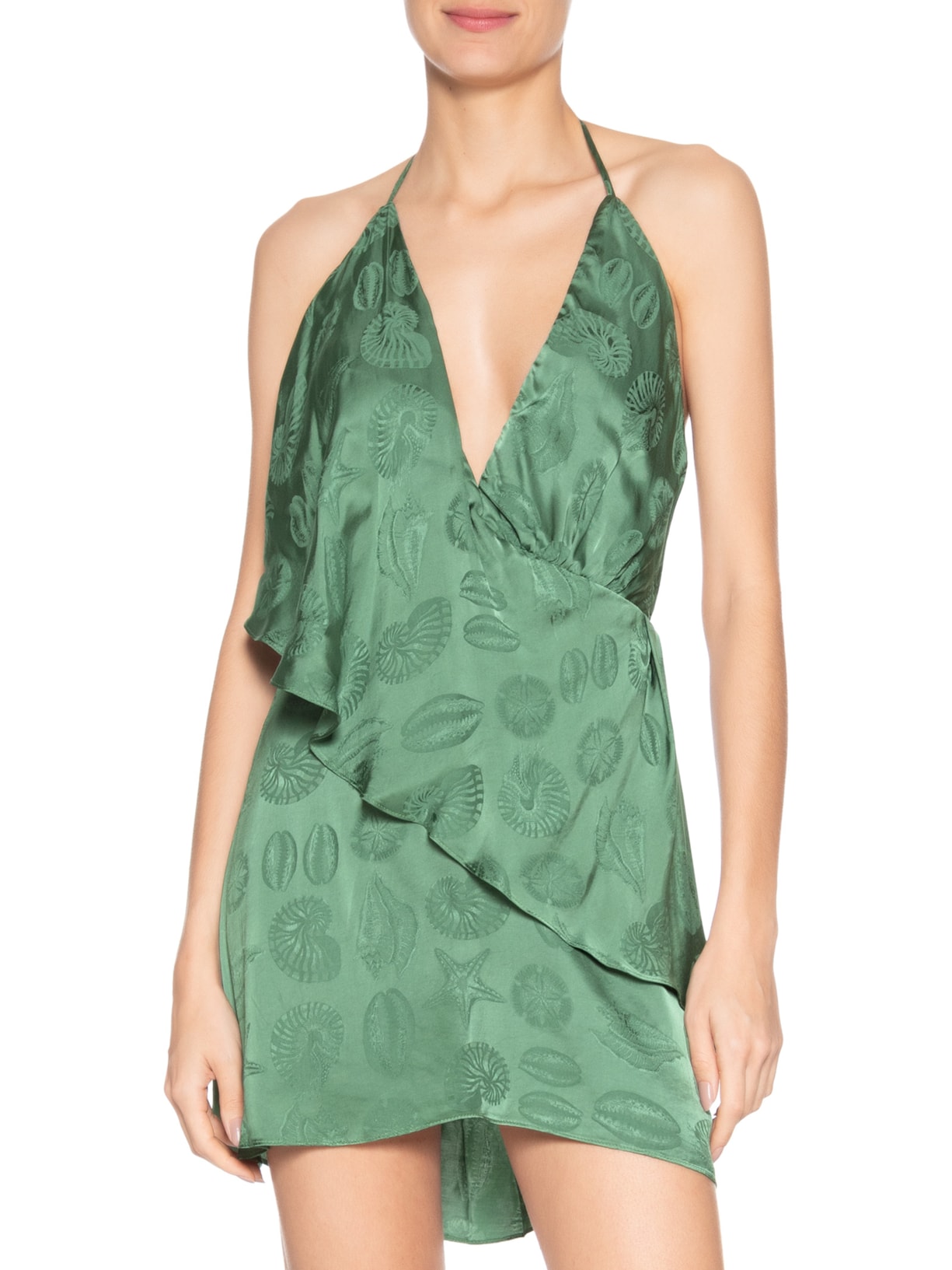 Vestido Curto Jacquard Conchas Verde Farm