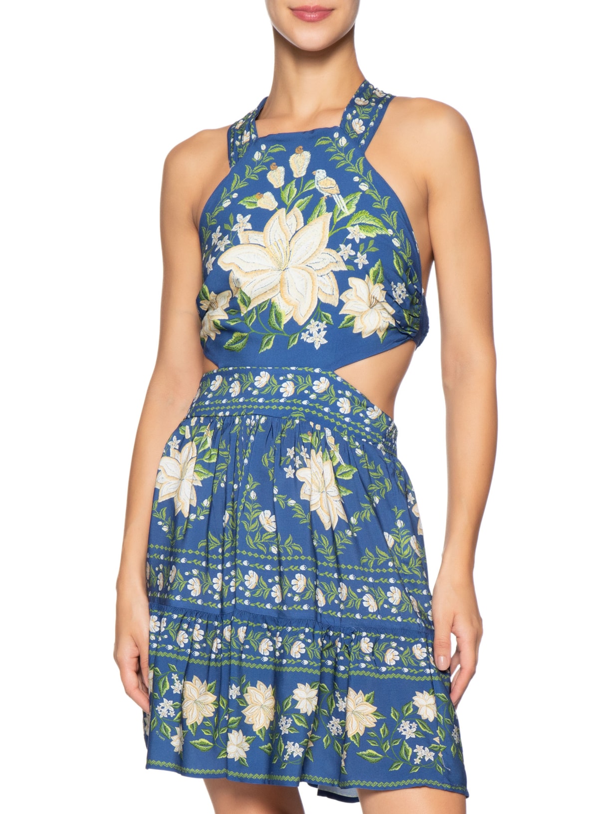 Vestido Curto Jardim de Azaleias  Azul Farm