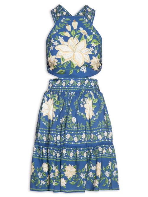 Vestido Curto Jardim de Azaleias – Azul
