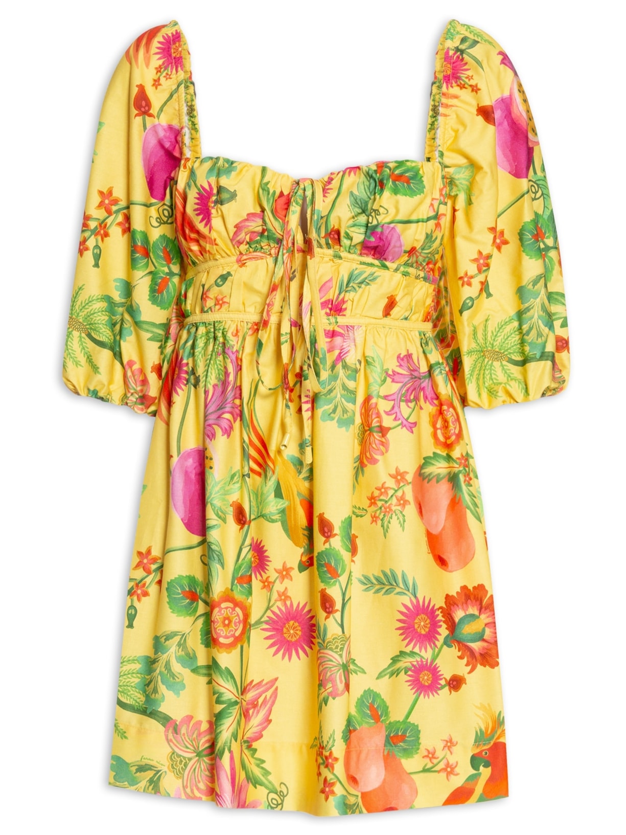 Vestido Curto Jardim De Frutas - Amarelo