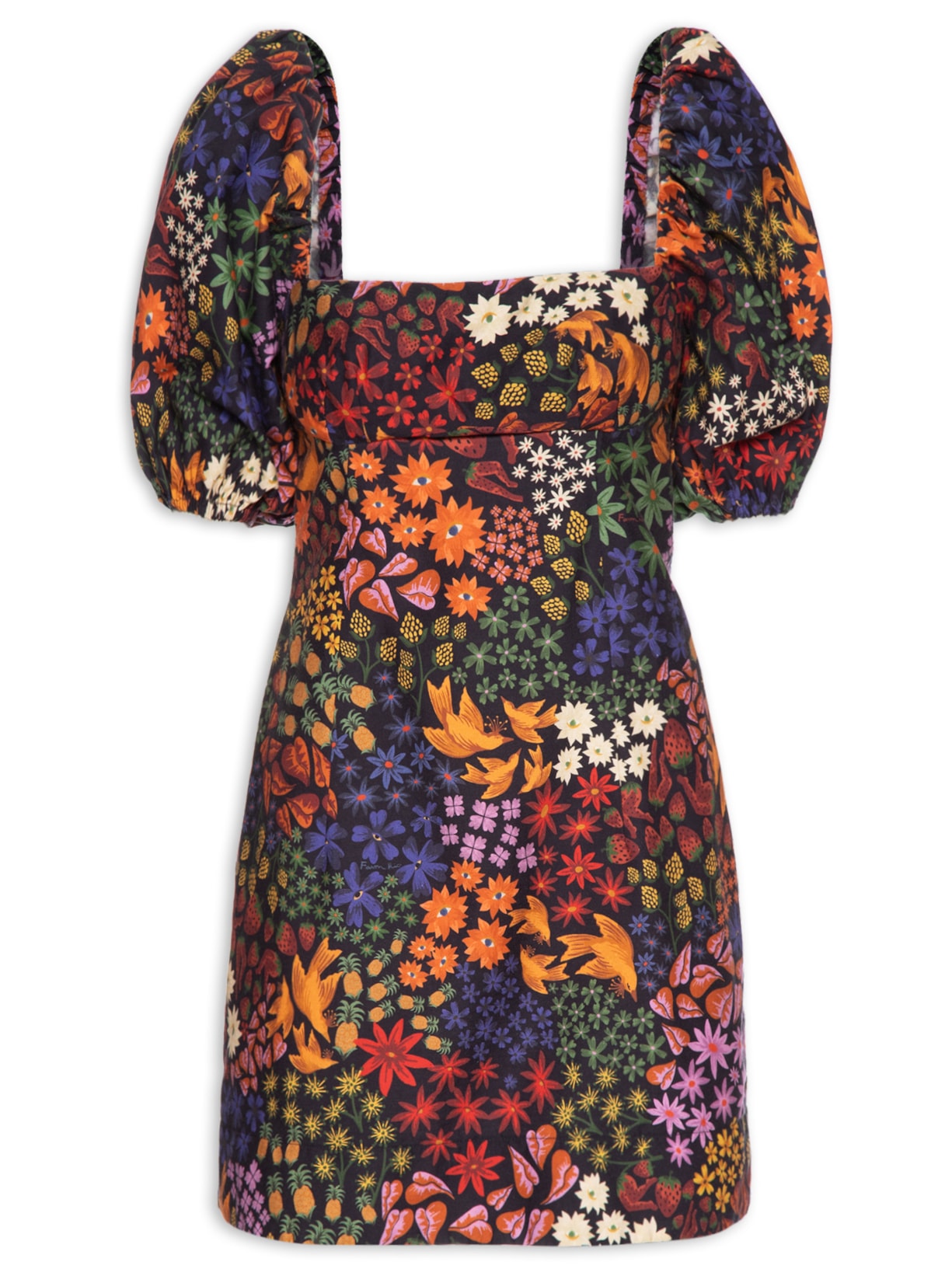 Vestido Curto Jardim De Morango - Preto