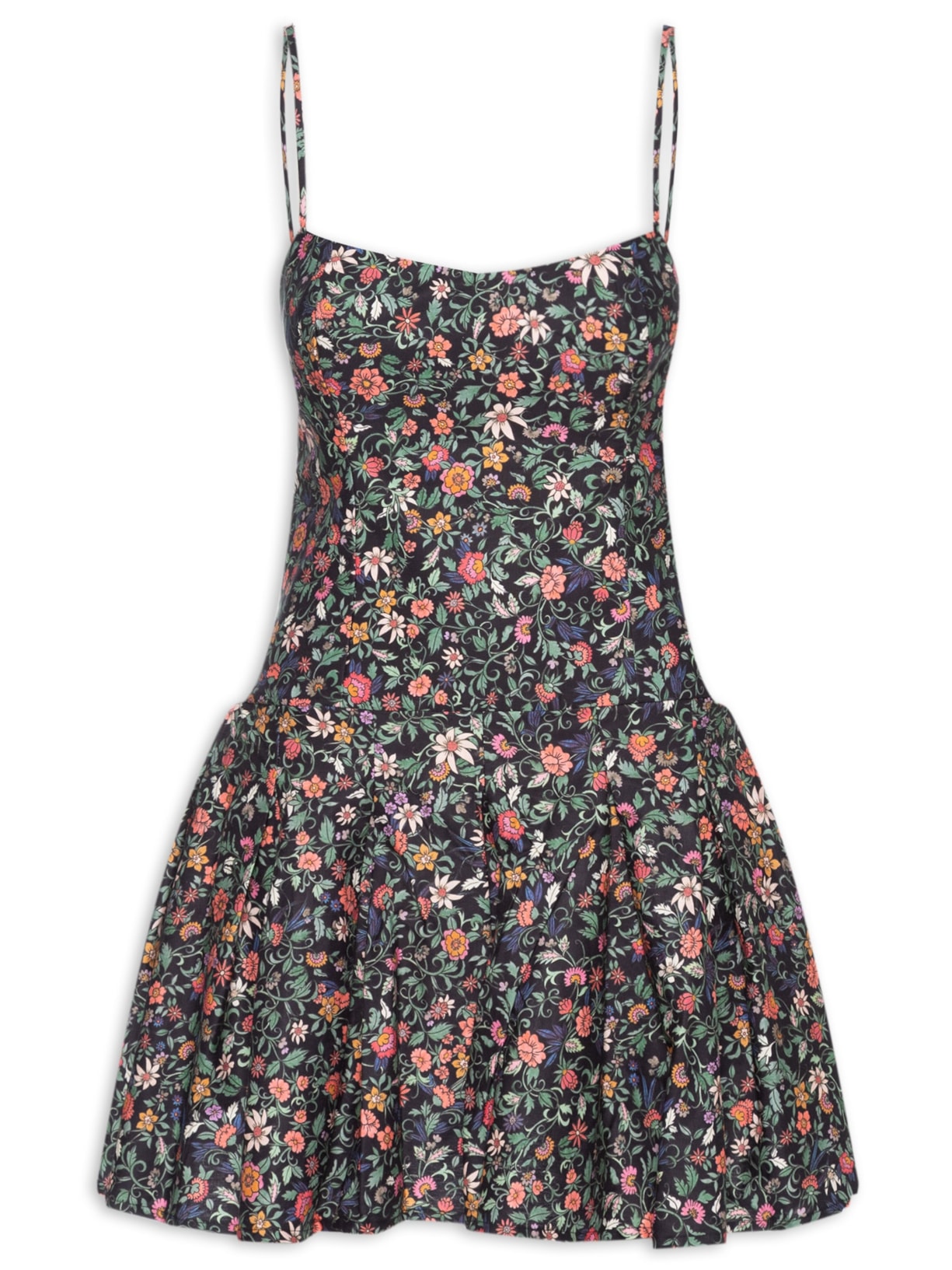 Vestido Curto Jardim Florido - Preto