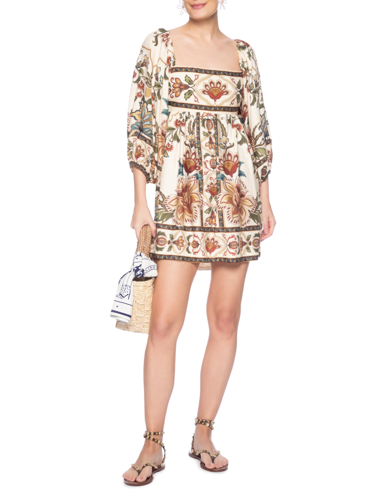 Vestido Curto Jardim Majestoso Bege  Farm