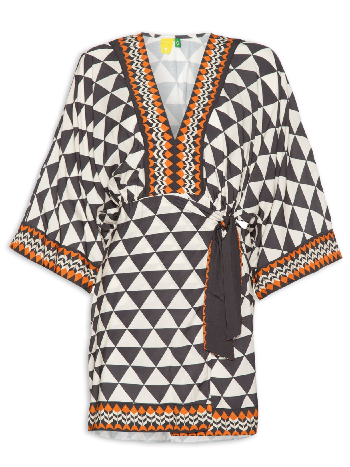 Vestido Curto Kimono Tambaqui Gráfico - Preto