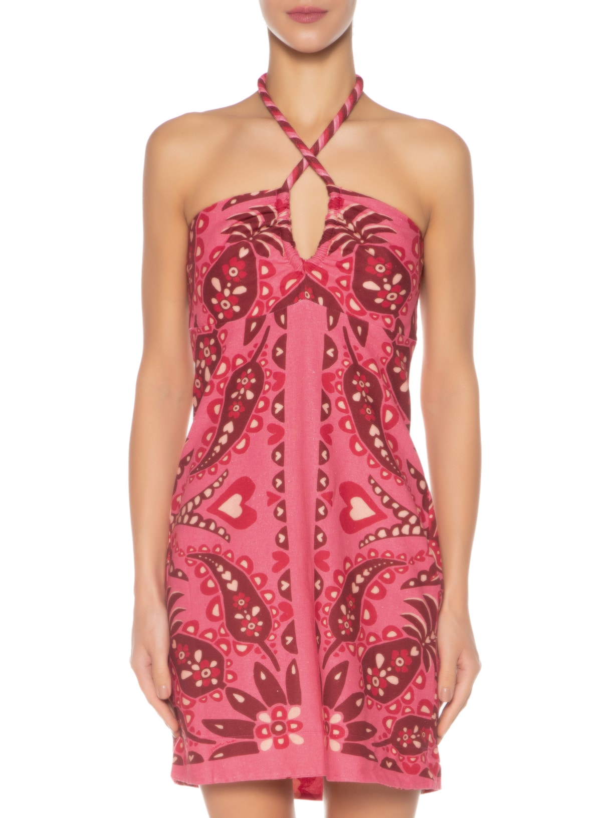 Vestido Curto Lenço Andorinha Rosa Farm