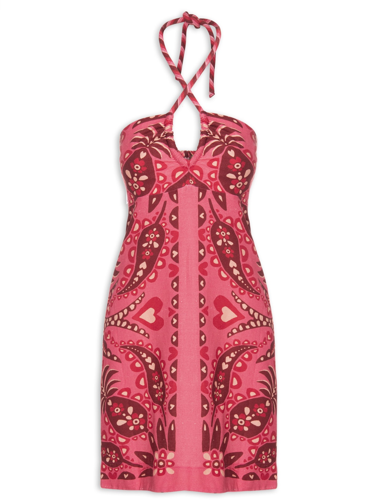 Vestido Curto Lenço Andorinha Rosa Farm