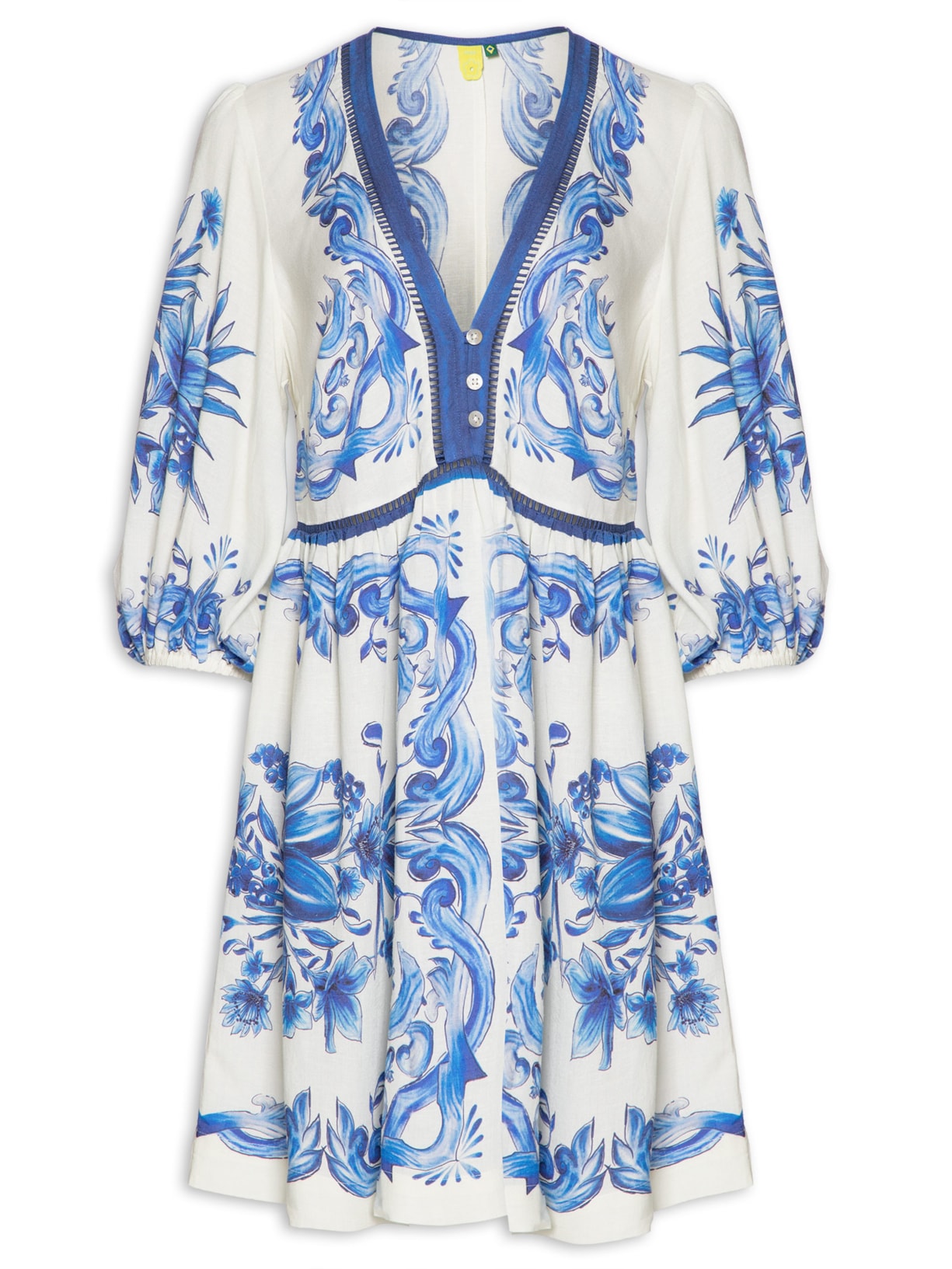 Vestido Curto Lenço Azulejo - Azul