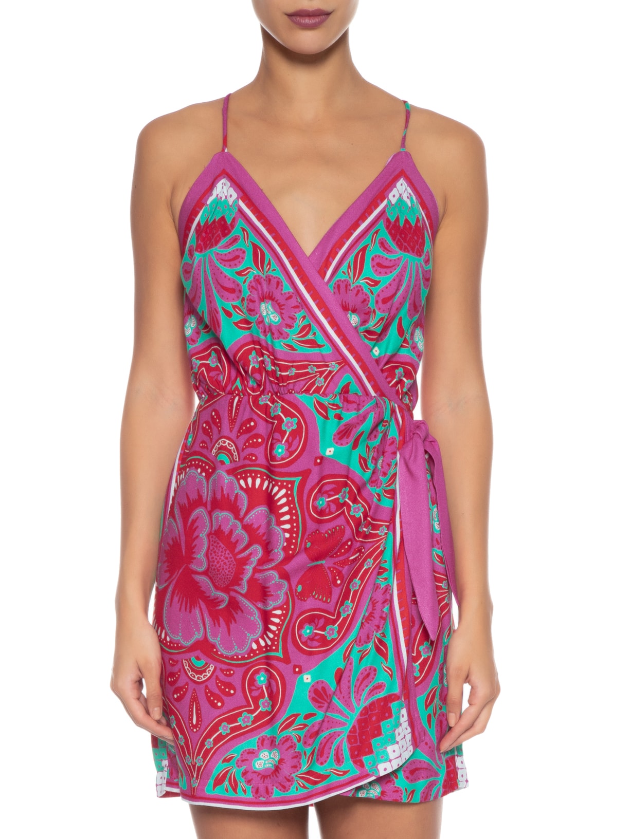 Vestido Curto Lenço Balneário Rosa Farm