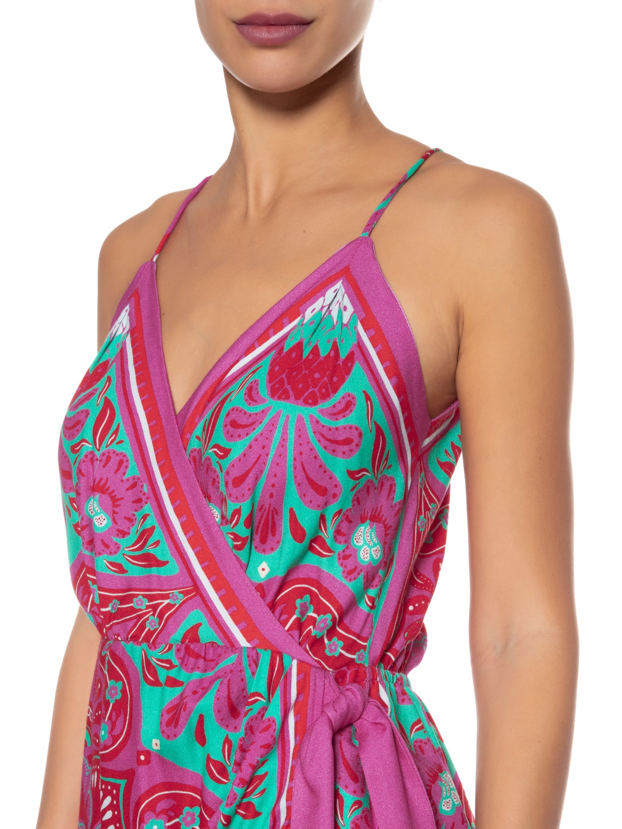 Vestido Curto Lenço Balneário Rosa Farm