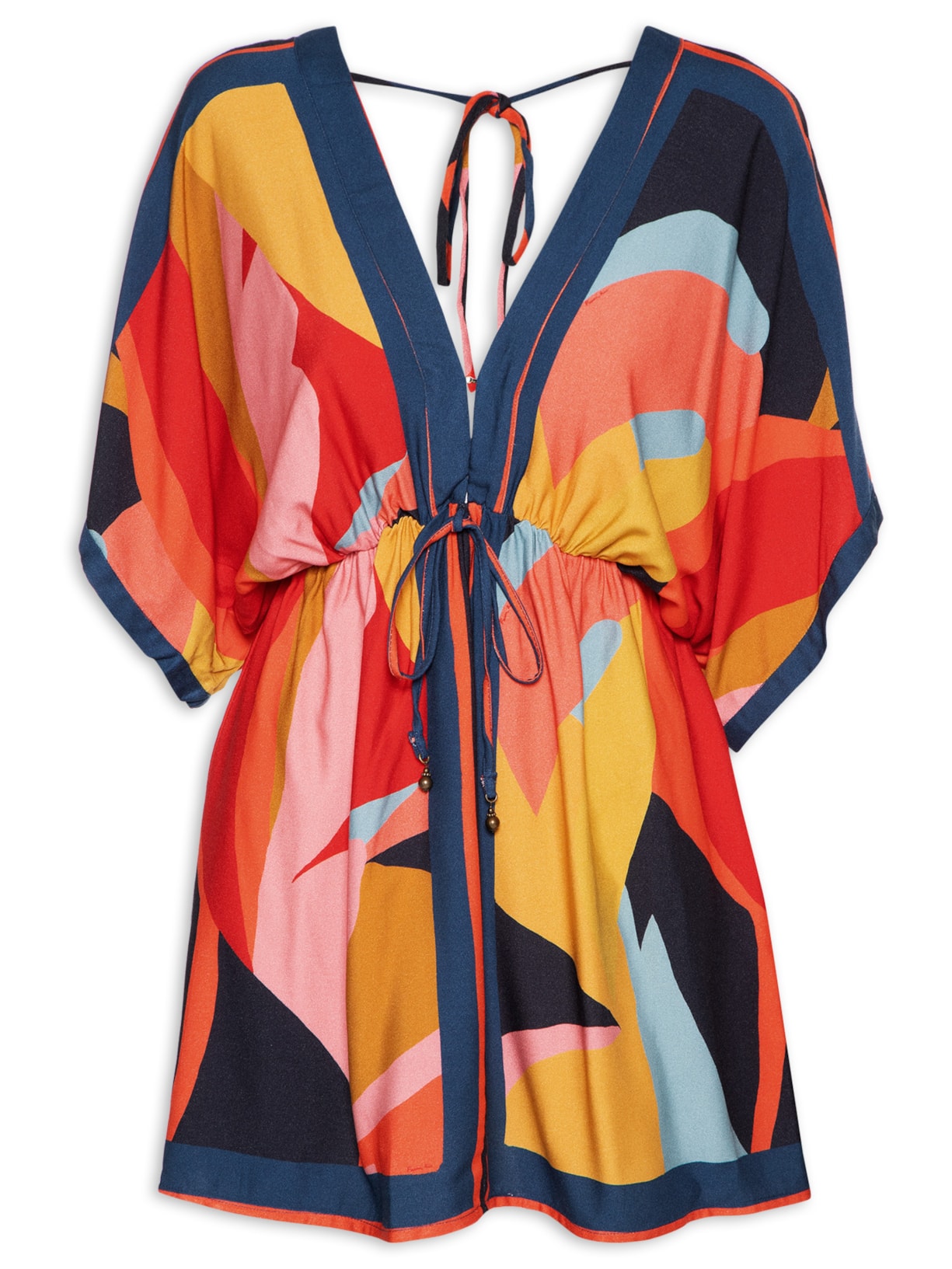 Vestido Curto Lenço Costela De Cor - Azul