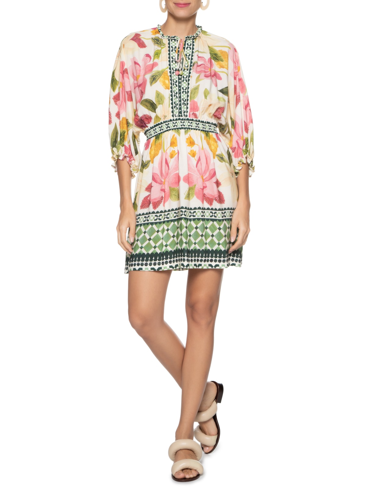 Vestido Curto Lenço Floral Biriba Rosa Farm
