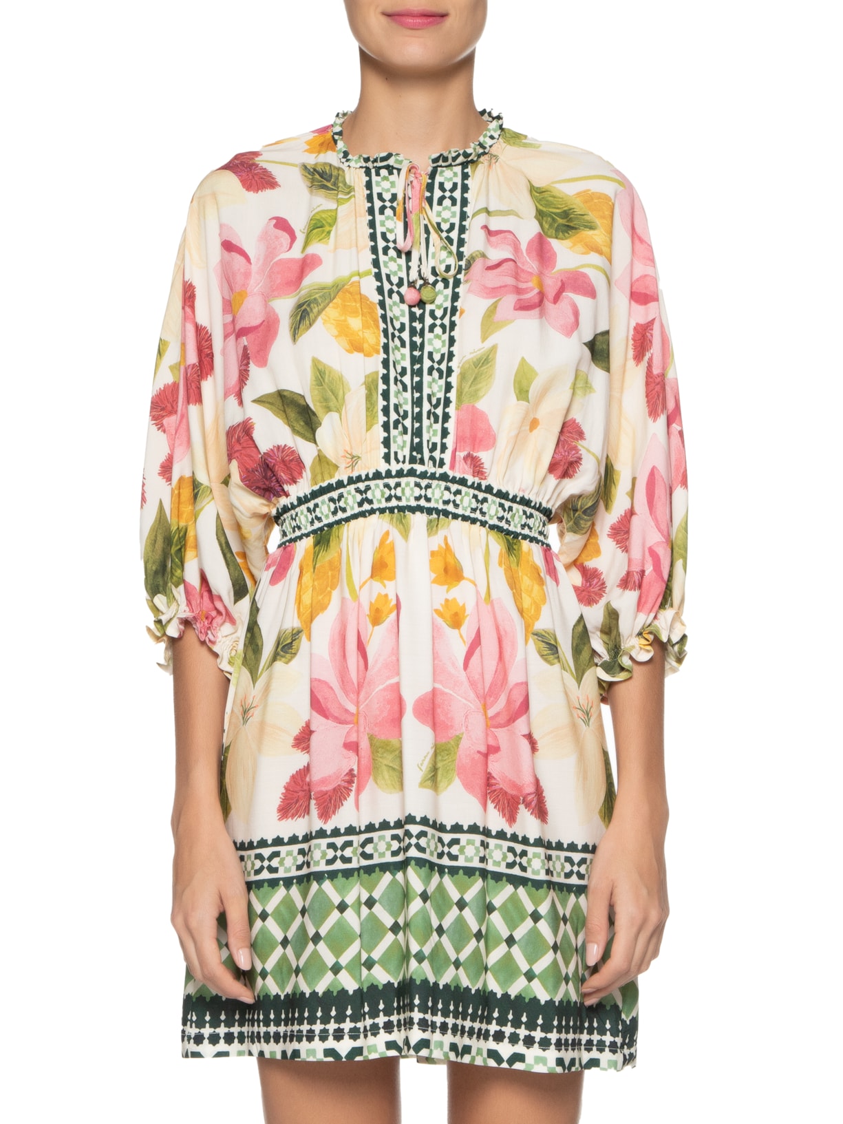 Vestido Curto Lenço Floral Biriba Rosa Farm