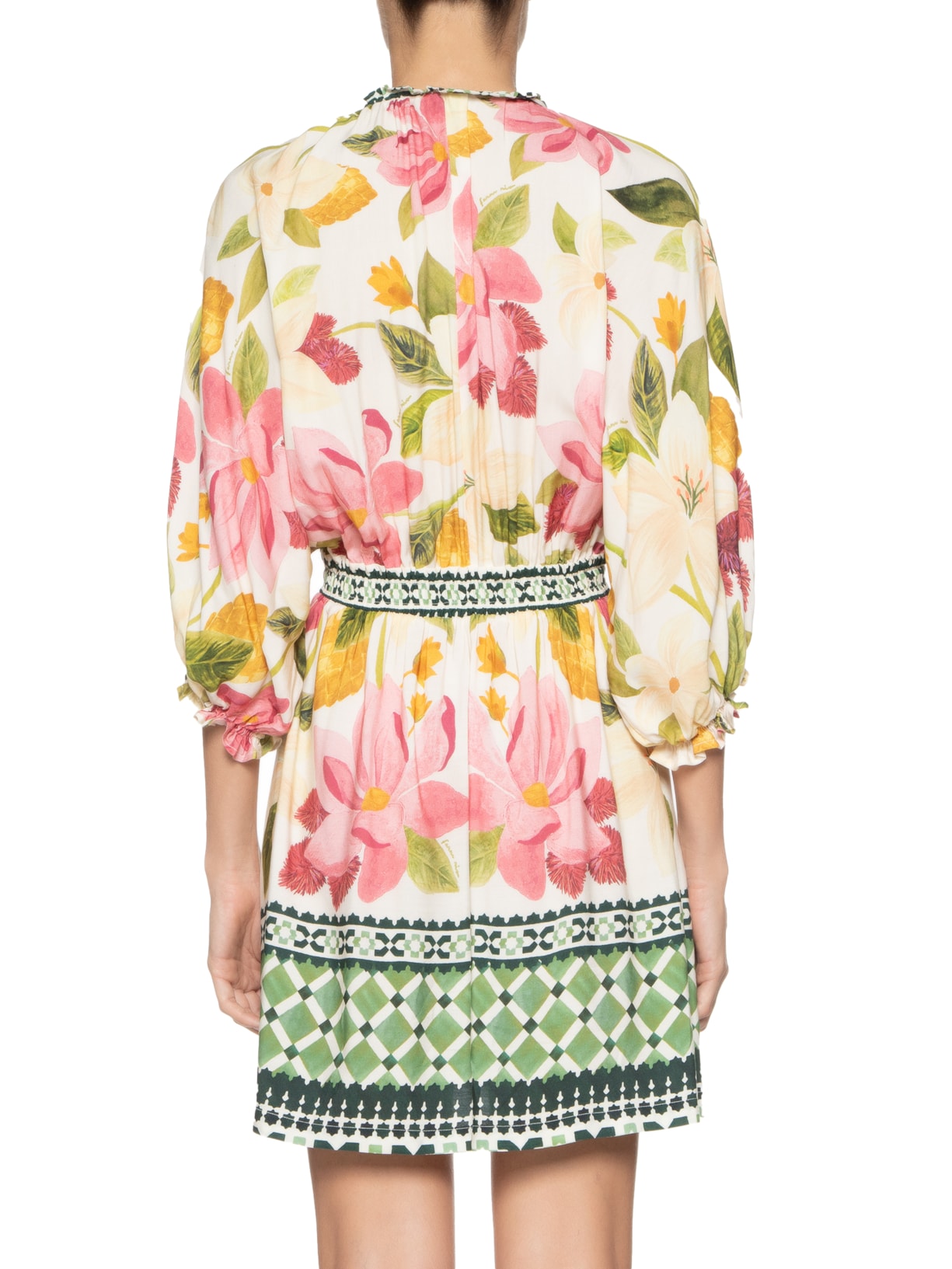 Vestido Curto Lenço Floral Biriba Rosa Farm