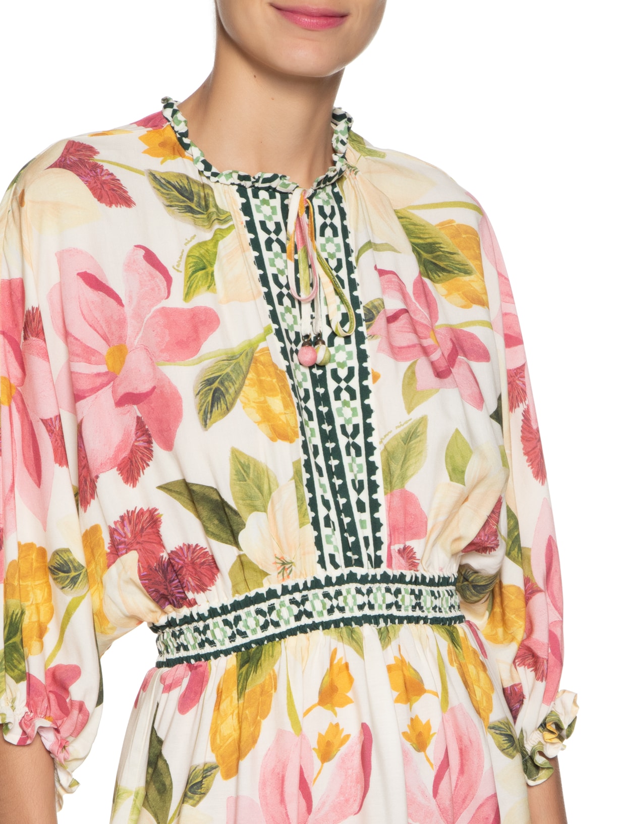 Vestido Curto Lenço Floral Biriba Rosa Farm