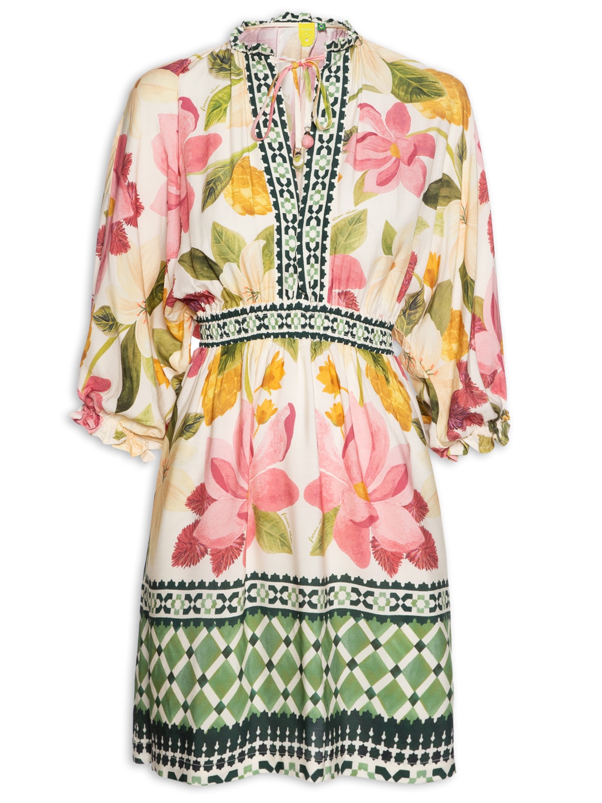 Vestido Curto Lenço Floral Biriba - Rosa