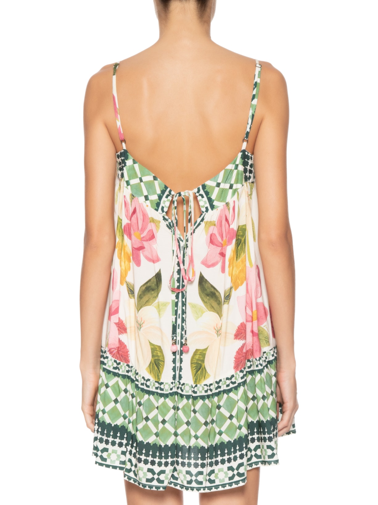 Vestido Curto Lenço Floral Biriba Verde Farm