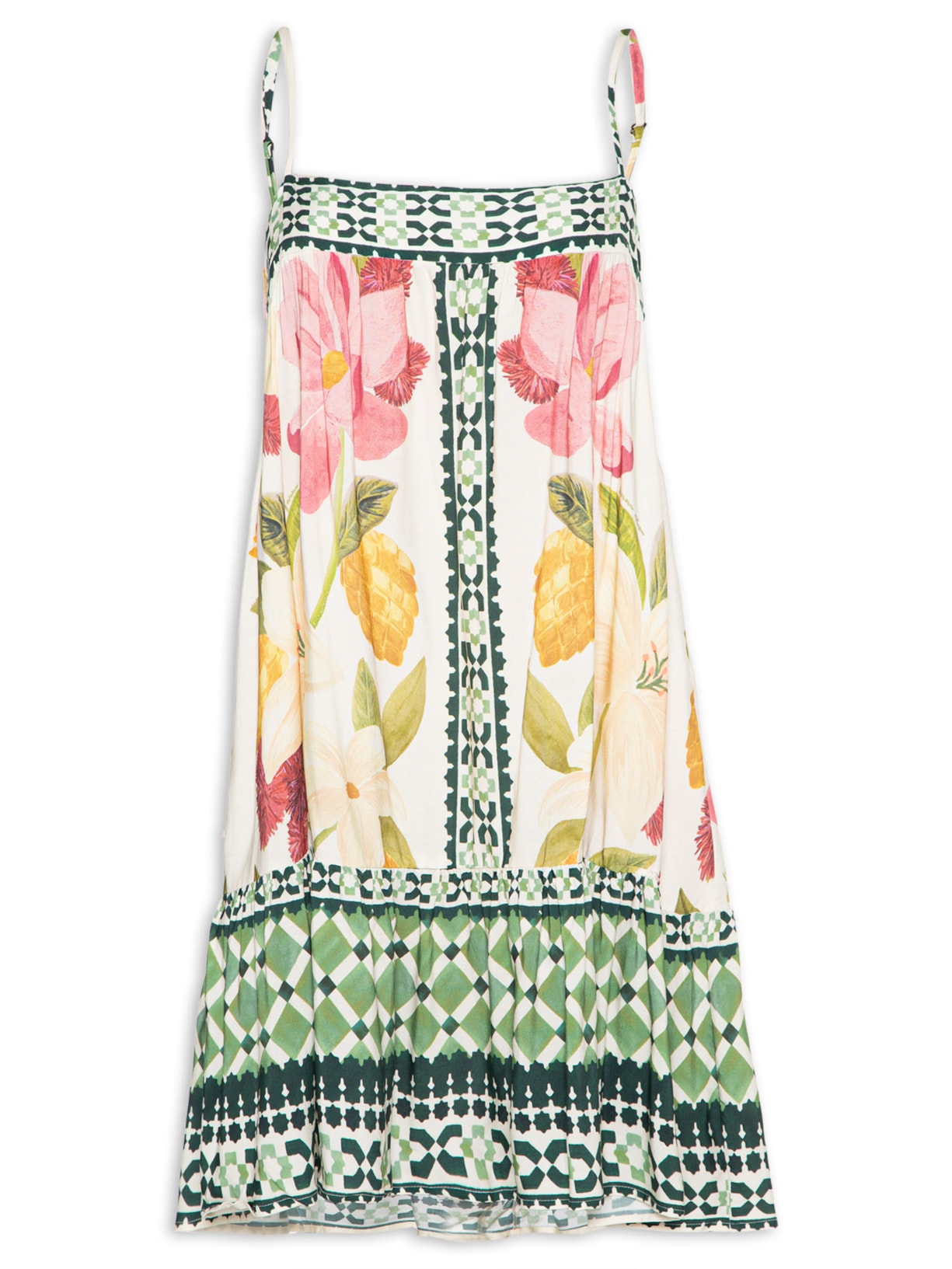 Vestido Curto Lenço Floral Biriba Verde Farm