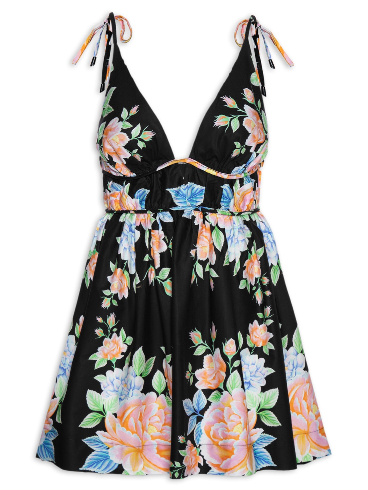 Vestido Curto Lenço Floral Sofia - Preto