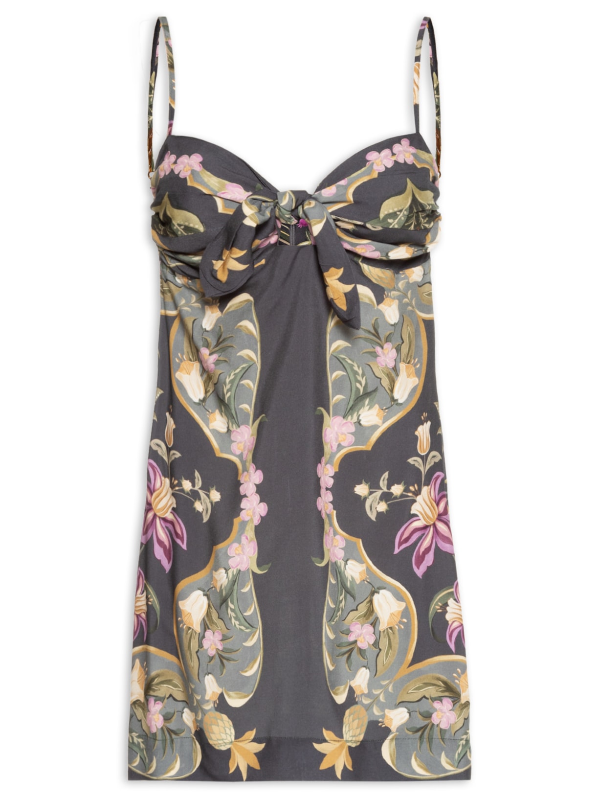 Vestido Curto Lenço Floral Talita - Cinza