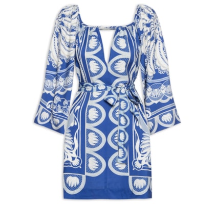 Vestido Curto Lenço Jardim De Banana - Azul