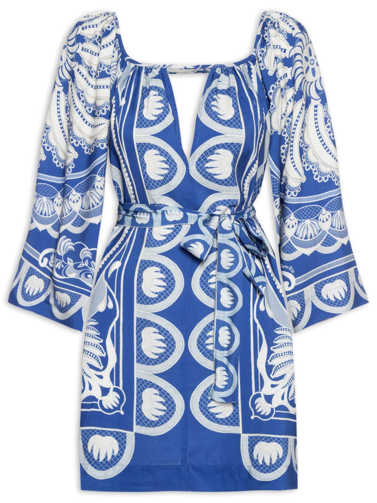 Vestido Curto Lenço Jardim De Banana - Azul