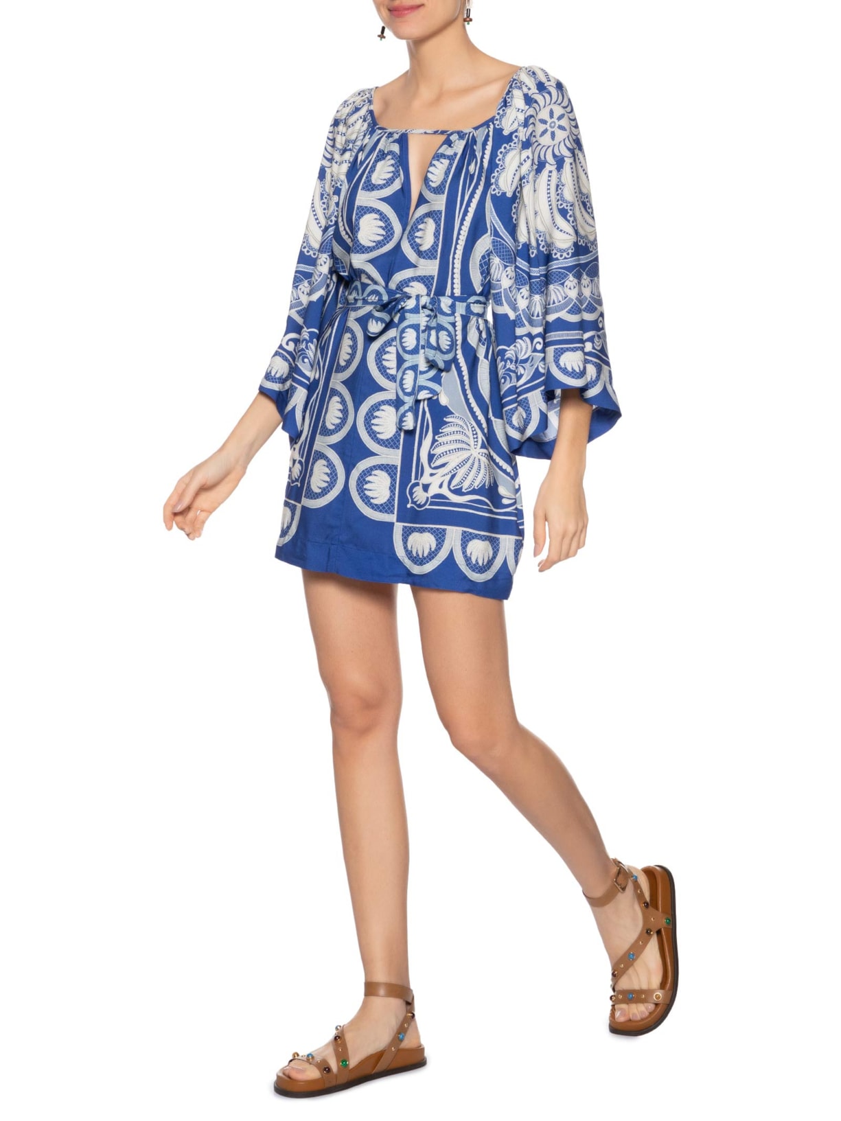 Vestido Curto Lenço Jardim De Banana Azul Farm