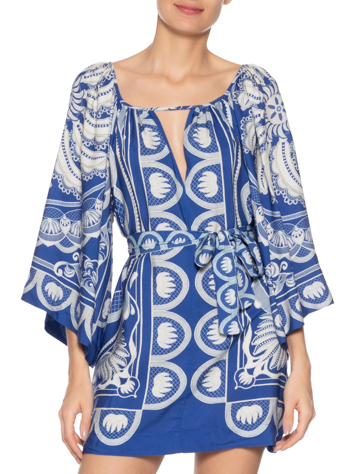 Vestido Curto Lenço Jardim De Banana Azul Farm