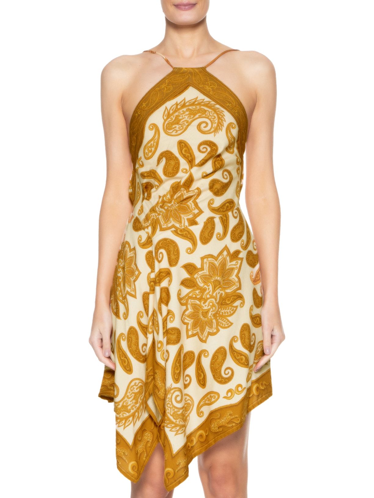 Vestido Curto Lenço Paisley Amarelo Farm