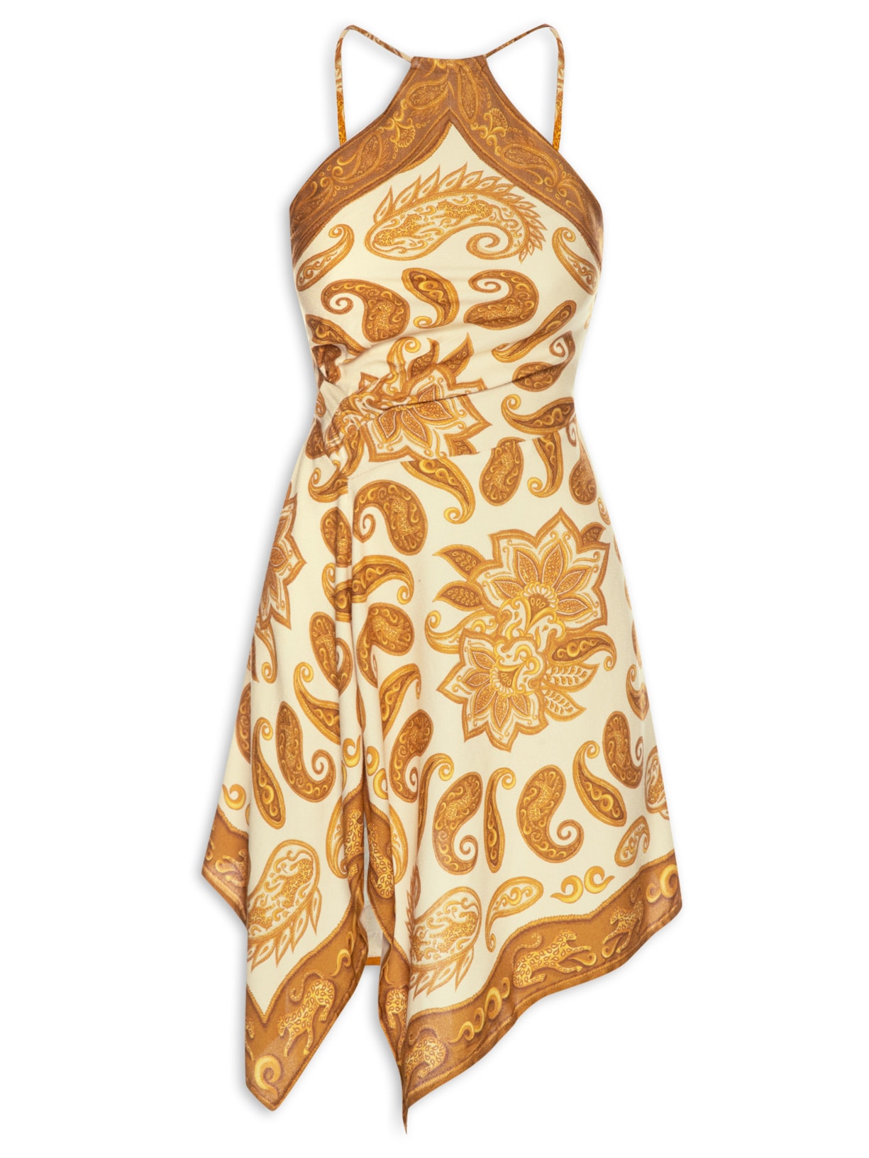 Vestido Curto Lenço Paisley Amarelo Farm