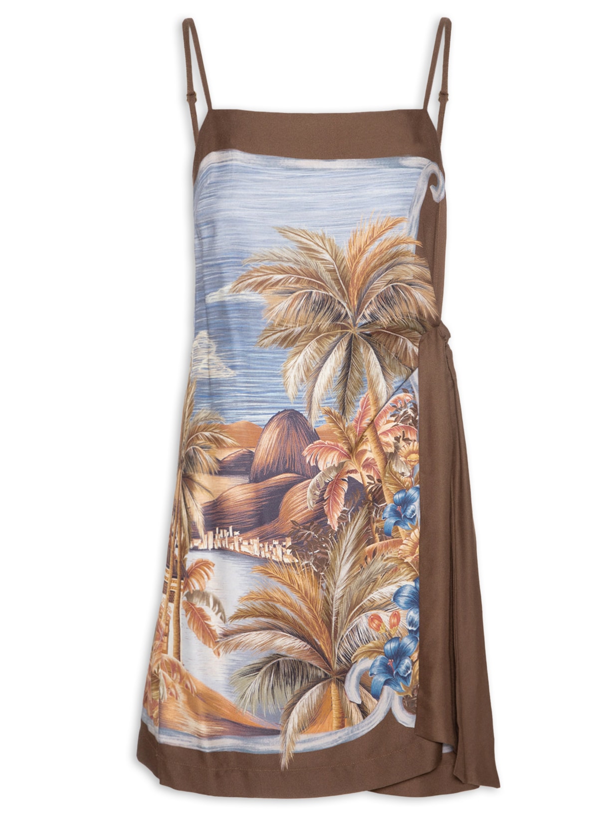 Vestido Curto Lenço Rio Paraíso Marrom Farm