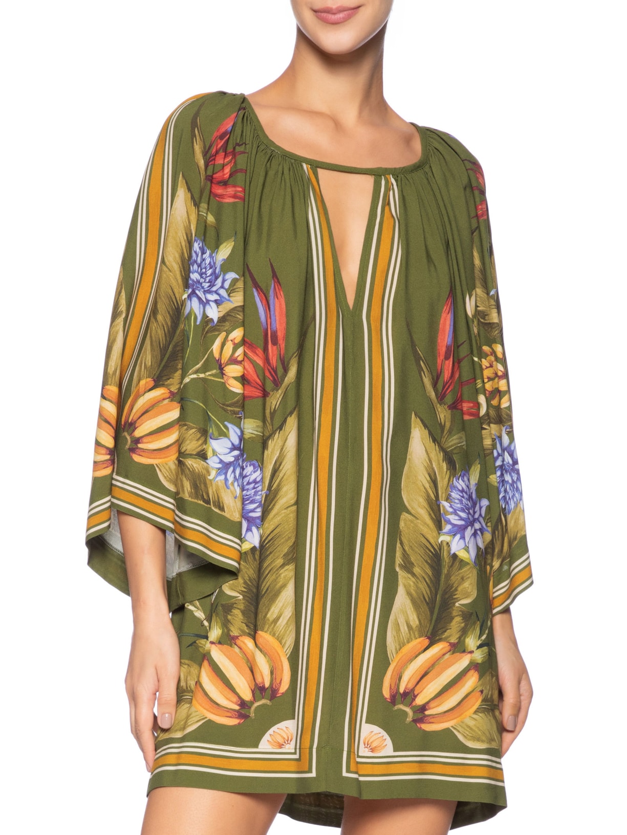 Vestido Curto Lenço Tropical Verde Farm