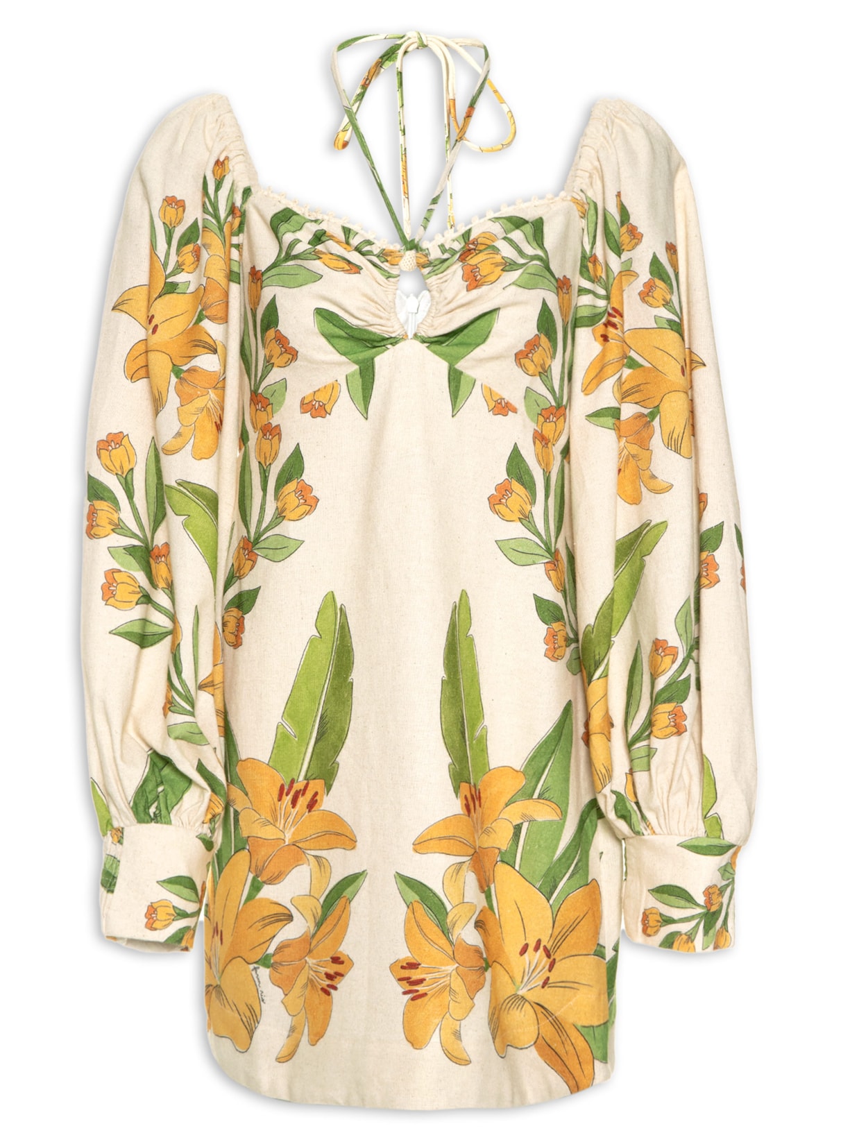 Vestido Curto Leveza Tropical - Bege