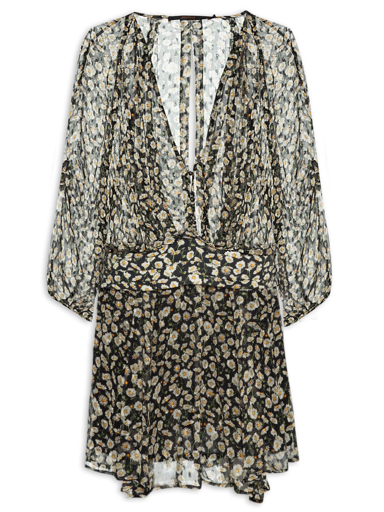 Vestido Curto Liberty Camomila - Preto