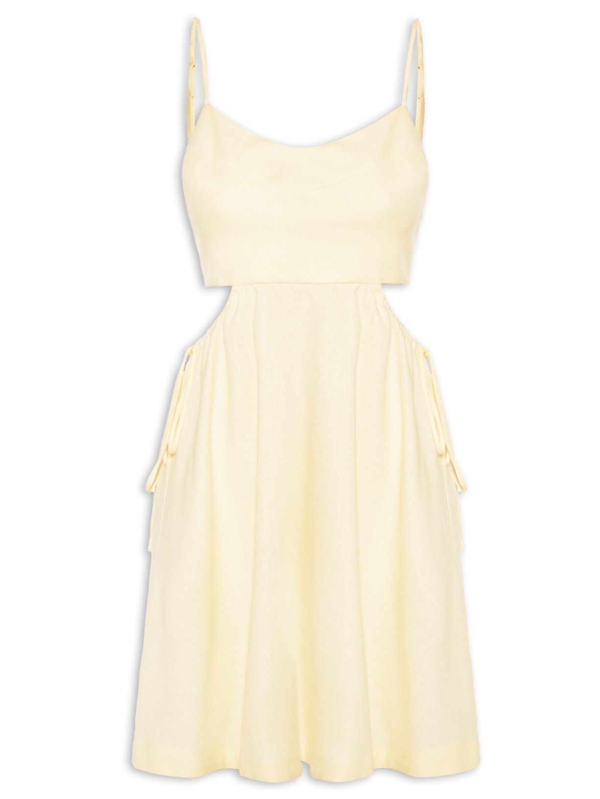 Vestido Curto Linho Amarração Lateral - Bege