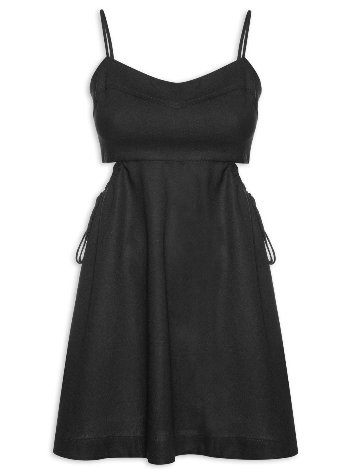 Vestido Curto Linho Amarração Lateral - Preto