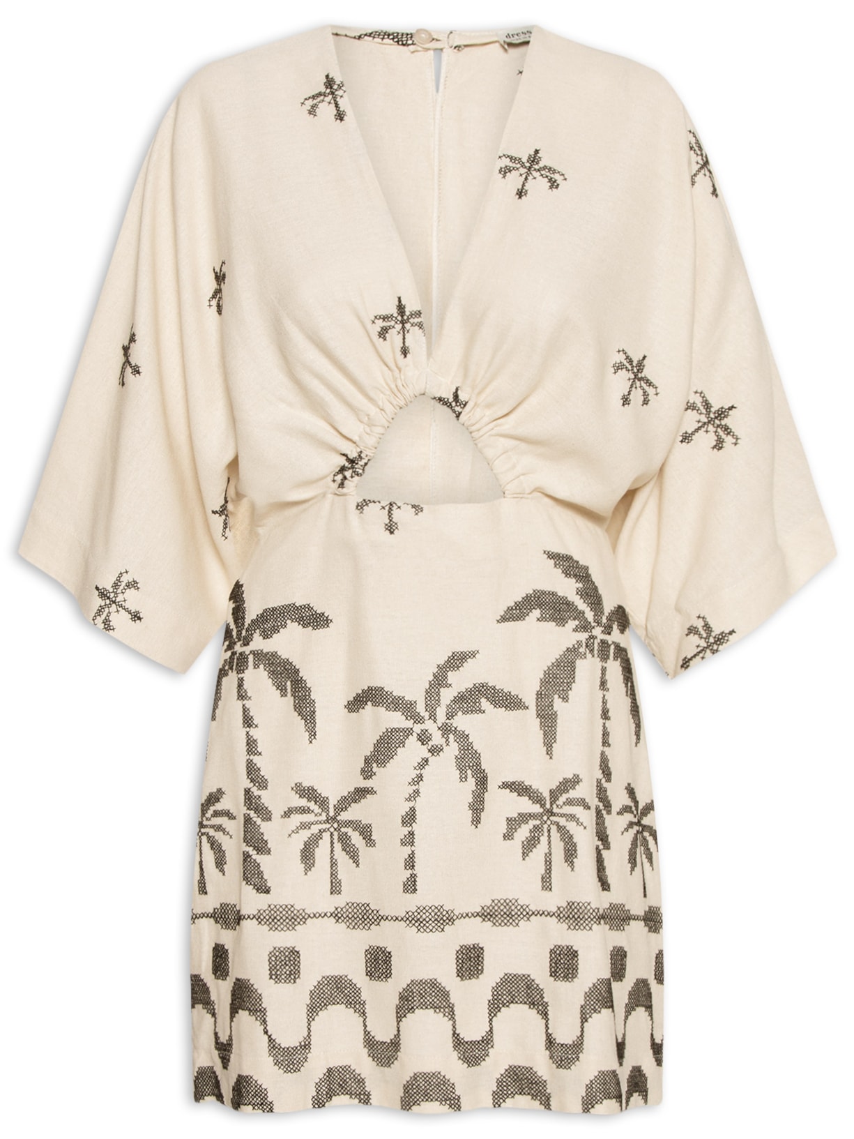 Vestido Curto Linho Bordado Orla - Bege