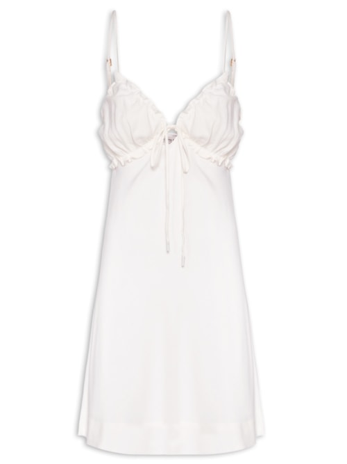 Vestido Curto Linho Busto Franzido - Off White